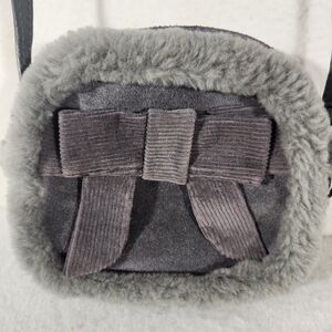 UGG AUSTRALIA BAILEY BOW CORDUROY BOX ZIP GRAY SUEDE SMALL CROSSBODY PURSE BAG